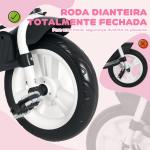 Triciclo para Bebés Evolutivo com Capota Dobrável Guiador Telescópico e Removível Bolsa e Porta - Garrafas 102x49x102 cm Rosa