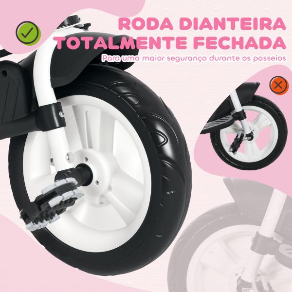 Triciclo para Bebés Evolutivo com Capota Dobrável Guiador Telescópico e Removível Bolsa e Porta - Garrafas 102x49x102 cm Rosa