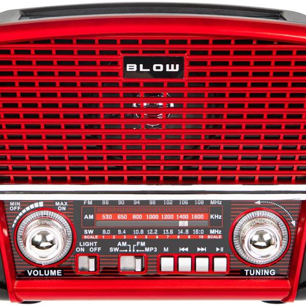 Rádio Portátil Analógico AM/FM Bluetooth/USB/microSD RA17 Solar (Vermelho) - BLOW