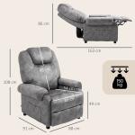 Poltrona Relax Reclinável com Apoio para os Pés Retrátil Encosto Alto Bolso Lateral Acolchoado Grosso 88x91x108 cm Cinzento