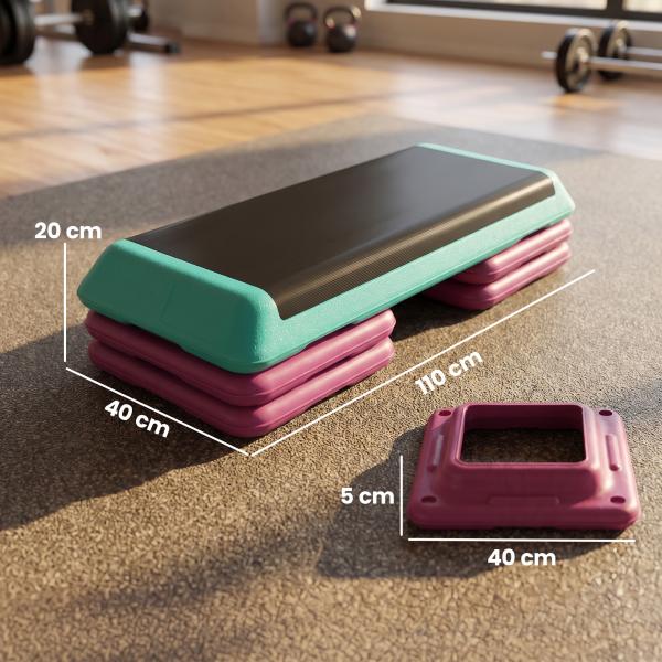 Step para Fitness Antiderrapante Altura Regulável 3 Níveis de 10/15/20 cm para Exercício 110x40x20 cm Multicolor