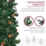 Árvore de Natal Artificial 225 cm Árvore de Natal com 706 Ramos Árvore de Natal Slim com 56 Pinhas Base Dobrável Ø58x225 cm Verde