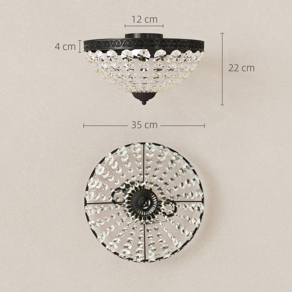 Candeeiro de Teto de Cristal Clássico com 2 Suportes E14 40W Candeeiro de Teto Vintage com 168 Contas de Cristal Ø35x22 cm Preto