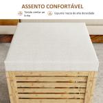 Banco com Armazenamento 57,7L Banco com Arrumação Estofado em Linho Sintético com Estrutura em Bambu 40x40x47 cm Cinza e Madeira