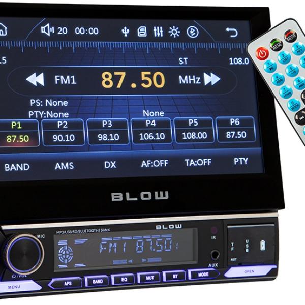 Auto Rádio SlideX 1DIN 4x 50W RDS/MP3/USB/Micro SD/BLUETOOTH c/ Ecrã 7 1080p HD e Comando - BLOW