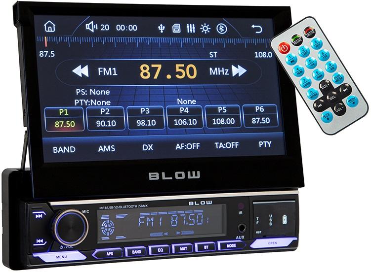 Auto Rádio SlideX 1DIN 4x 50W RDS/MP3/USB/Micro SD/BLUETOOTH c/ Ecrã 7 1080p HD e Comando - BLOW
