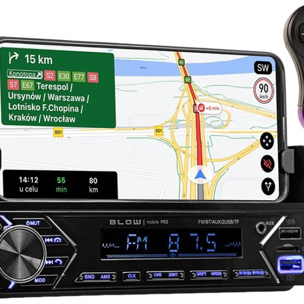 Auto Rádio MP3 4x 50W Mobile Pro Smart AM/FM/BT/SD/USB/AUX c/ Suporte de Smartphone - BLOW