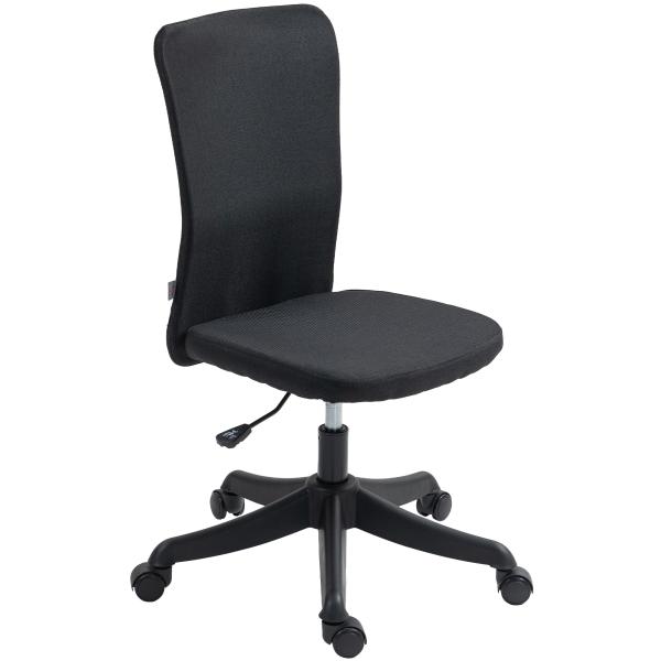 Cadeira de Escritório sem Apoio para os Braços Estofada em Linho Sintético com Altura Ajustável 53x43x85 - 93 cm Preto