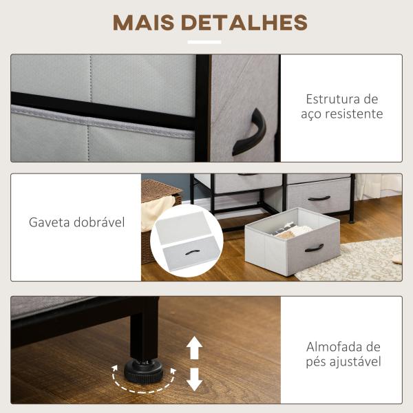 Cómoda Estilo Industrial Cómoda com 6 Gavetas de Tecido Dobrável com Pés com Almofadas Ajustáveis 80x30x62,5 cm Cinza e Marrom