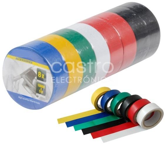 Emb. 8x Fitas Isoladoras Multi - Cores (5 mts x 19 mm x 0,13 mm) - KINZO