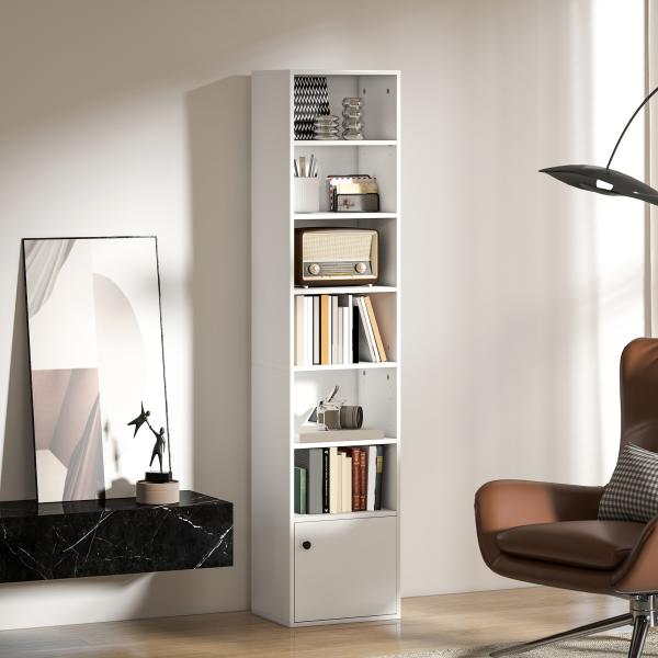 Estante de 7 Níveis Estante para Livros com Prateleiras Ajustáveis e Armário Estante Moderna 40x30x180 cm Branco