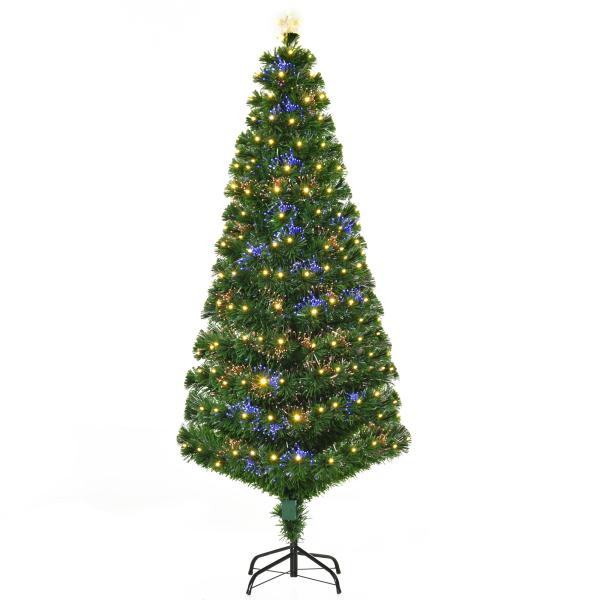 Árvore de Natal 180 cm Árvore de Natal Artificial com Luzes LED Fibra Óptica 230 Ramos de PVC e Suporte Metálico Ø82x180 cm Verde