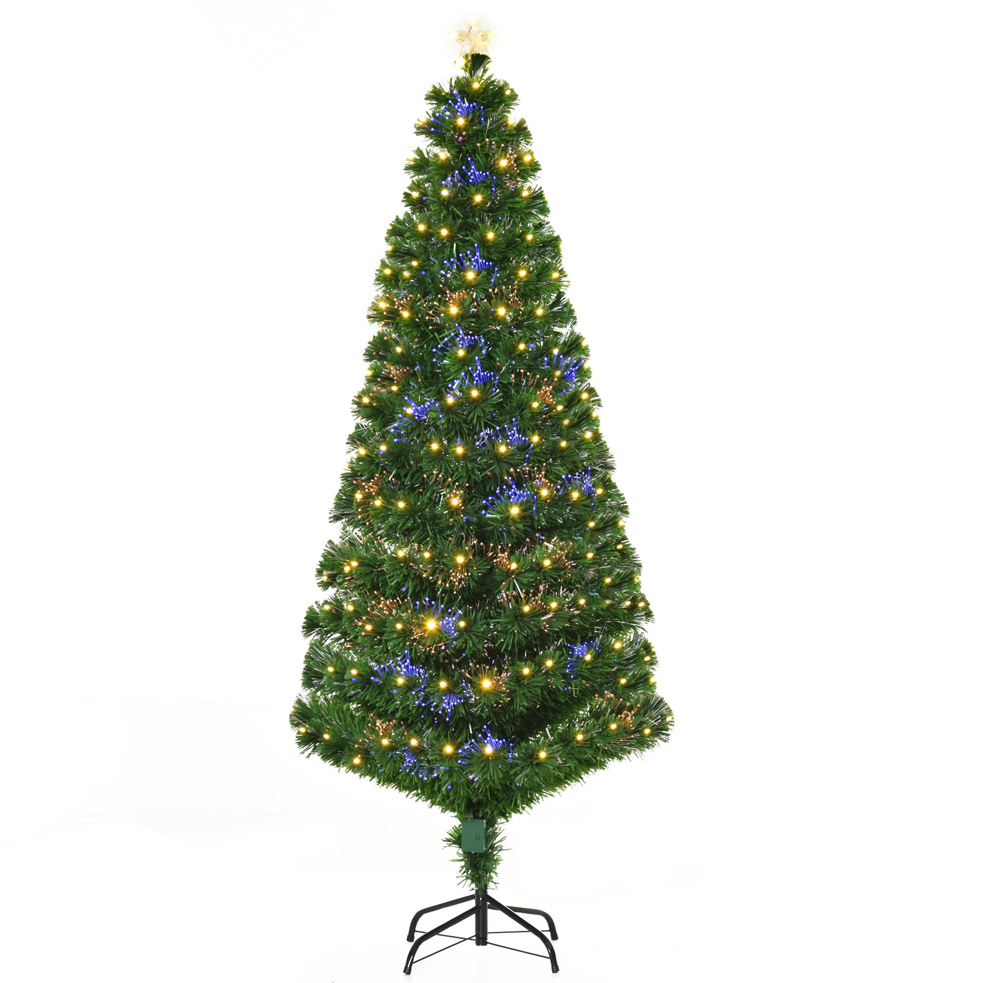 Árvore de Natal 180 cm Árvore de Natal Artificial com Luzes LED Fibra Óptica 230 Ramos de PVC e Suporte Metálico Ø82x180 cm Verde