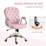 Cadeira de Escritório Estofada em Veludo Cadeira Giratória com Altura Ajustável e Decorações de Cristal 59,5x60,5x103 cm Rosa