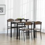 Conjunto de Mesa e Cadeiras de Refeição Mesa de Cozinha Retangular com 4 Cadeiras Estilo Moderno Castanho Escuro e Preto