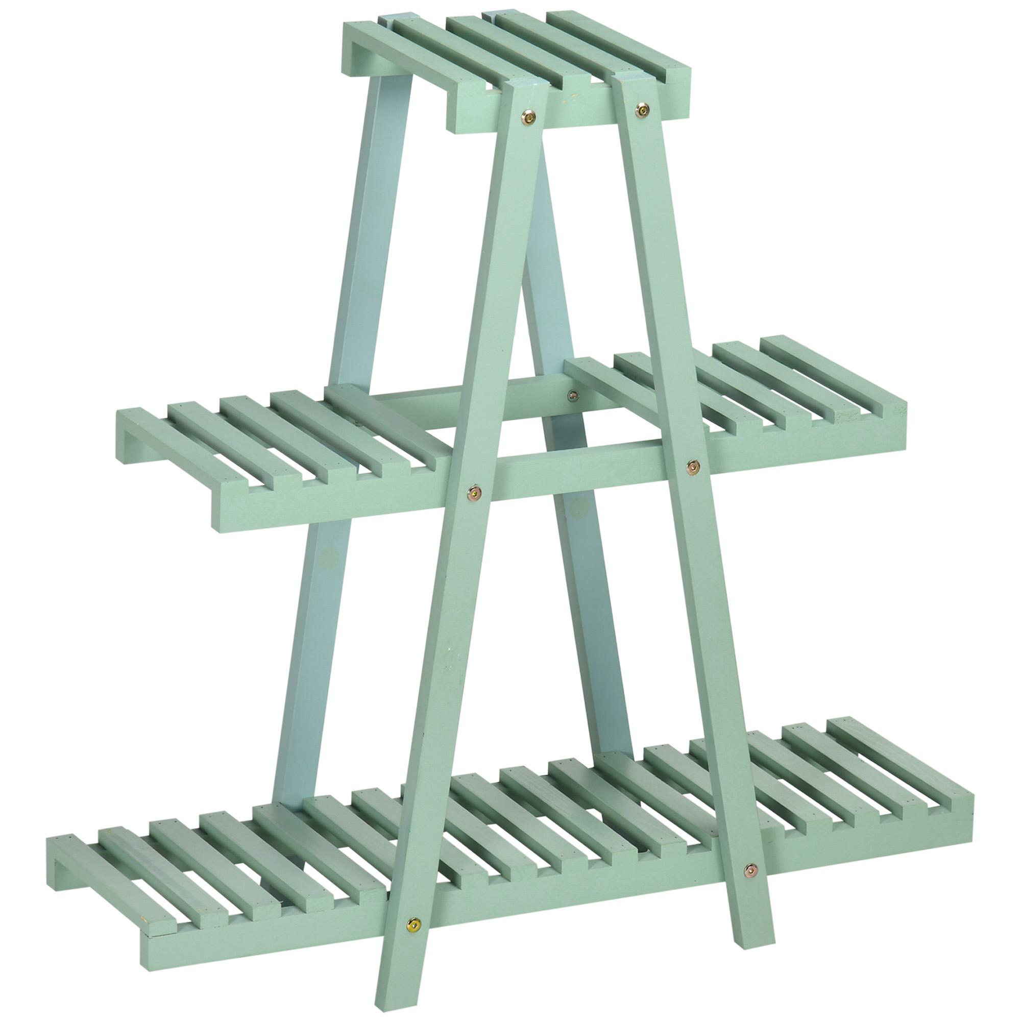Suporte de Madeira para Plantas de 3 Níveis Prateleira Decorativa de Plantas para Interior Exterior 46x26x76cm Verde