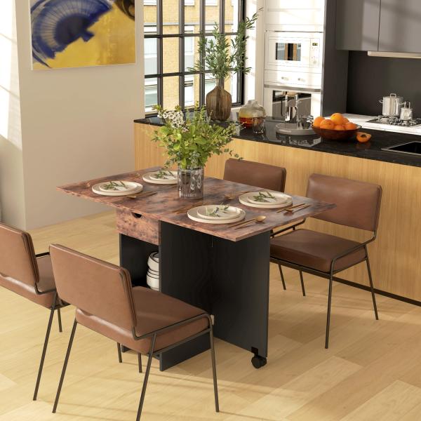 Mesa de Cozinha Dobrável com Rodas Laterais Rebatíveis Gaveta e Prateleiras para 2 - 4 Pessoas 120x72x75 cm Madeira Branco