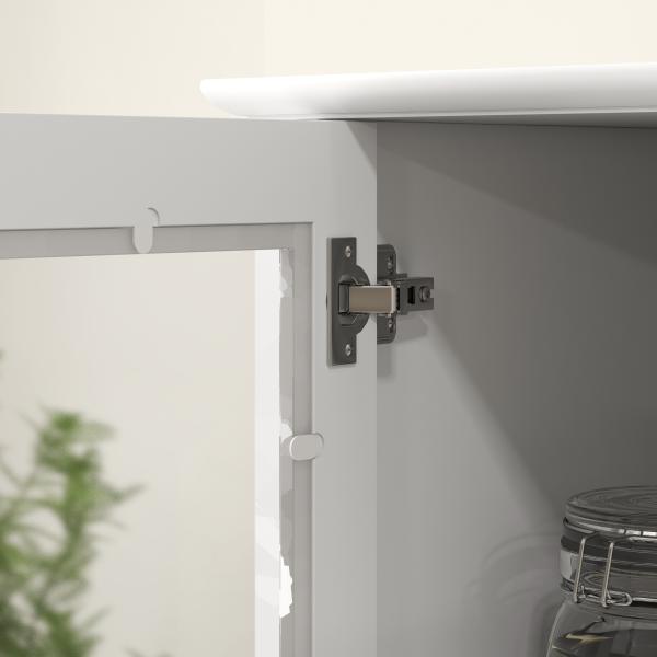Armário de Cozinha Móvel Auxiliar de Cozinha com 2 Portas de Vidro Gaveta e Prateleiras Ajustáveis 61x35x168,5 cm Branco