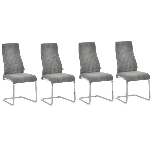 Conjunto de 4 Cadeiras de Sala de Jantar Estofadas em Veludo com Assento Acolchoado e Pés de Metal Cadeiras Cantilever Modernas 45x61x98cm Cinza