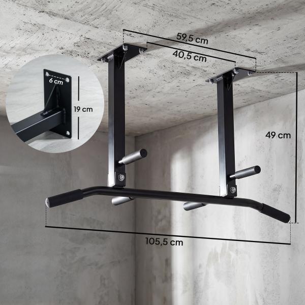 Barra de Elevação de Parede barra Pull - Up de Aço para Treino em Casa Carga Máxima 150 kg 105,5x28x49 cm Preto