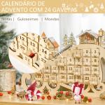 Calendário de Advento de Natal com Luzes LED e 24 Gavetas Decoração de Natal Modelo de Trenó 45x10x31cm Madeira Natural