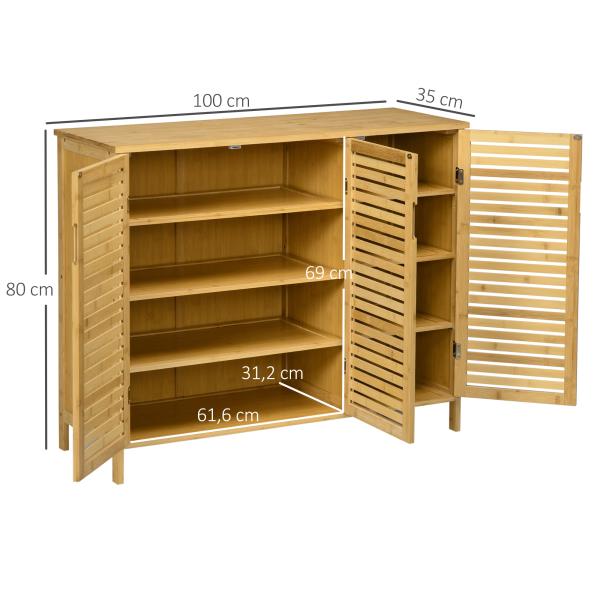 Sapateira de Entrada com 3 Portas de Persiana Prateleiras Ajustáveis para 16 Pares de Sapatos 100x35x80 cm Natural
