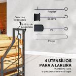 Suporte Metálico para Lenha 2 Níveis com 4 Ferramentas Ganchos e Base Elevada para Interior e Exterior 34x30x80 cm Preto