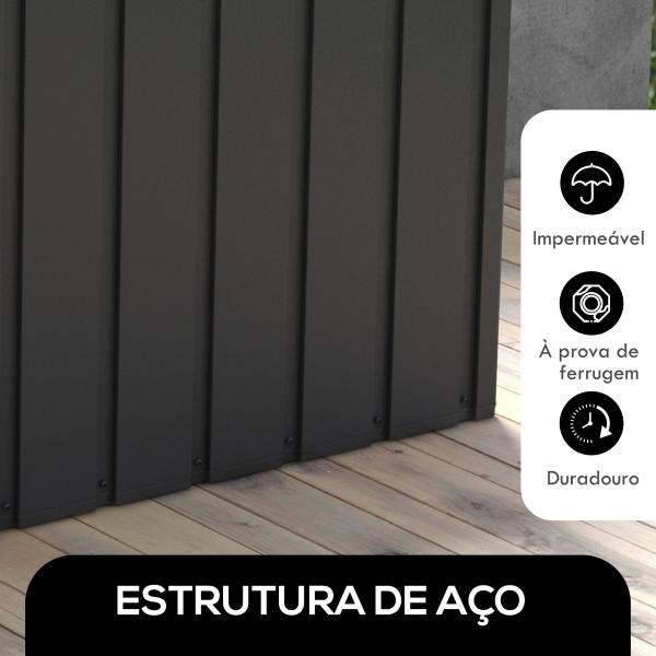 Baú de Armazenamento Exterior em Aço com 4 Rodas 2 Pegas e Tampa com Ranhura para Cadeado 125,5x61,5x70 cm Cinzento Escuro