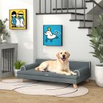 Cama Elevada para Cães Grandes e Médios 100x62x32 cm Revestimento em Chenille com Almofada Lavável Cinza Escuro