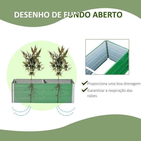 Caixa de Plantio de Aço com Luvas Caixa de Plantio Retangular para Cultivos de Plantas Flores para Terraço Jardim Exterior 125x47x40cm Verde