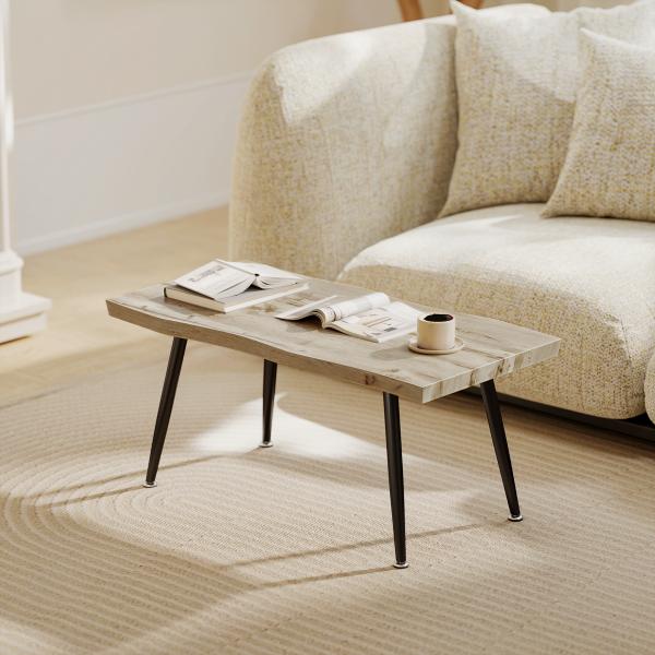 Mesa de Centro Moderna com Tampo Espesso de 4 cm, Pés de Aço, 100x50x45 cm, Carvalho