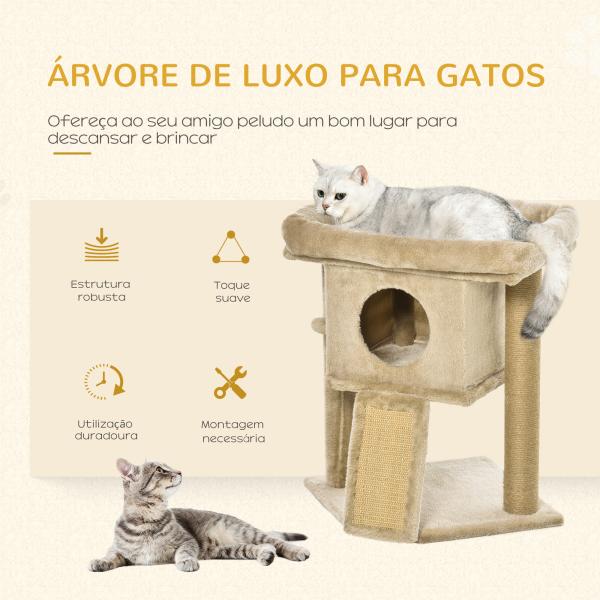Árvore Arranhador para Gatos Pequenos Arranhador para Gatos com Poste de Juta Rampa Caverna e Bola Suspensa 40x40x57 cm Areia