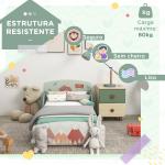 Cama para Crianças de Madeira com Barreira de Proteção e Estampados Carga Máx. 40 kg 77x143x60 cm Verde