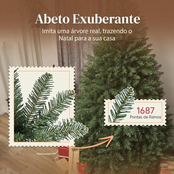 Árvore de Natal Artificial 180 cm com 1687 Ramos e Base Metálica Dobrável, Realista e Frondosa, Verde