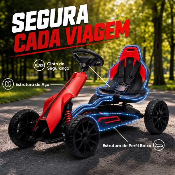 Go Kart Elétrico para Crianças Kart a Bateria 12V Velocidade Ajustável 3 - 5 km/h e Cinto de Segurança 100x58x58,5 cm Vermelho