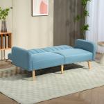 Sofá Cama de 2 Lugares com Encosto Ajustável em 3 Posições Apoio para os Braços e Pés de Madeira 173x75x73 cm Azul Claro