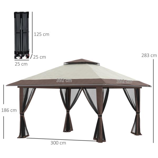 Tenda Dobrável Pop - UP 3,92x3,92x2,83 m com Altura Ajustável Proteção UV50+ Rede Mosquiteira e Bolsa de Transporte Bege e Marrom