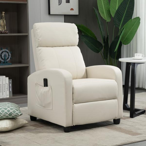 Poltrona de Massagem Reclinável com 2 Zonas de Massagem 8 Programas e 5 Níveis de Intensidade 68x88x98 cm Creme