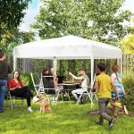 Tenda Dobrável 2,95x2,95 cm com Bolsa de Transporte Altura Ajustável Anti - UV e Impermeável para Terraço Pátio Branco Prateado