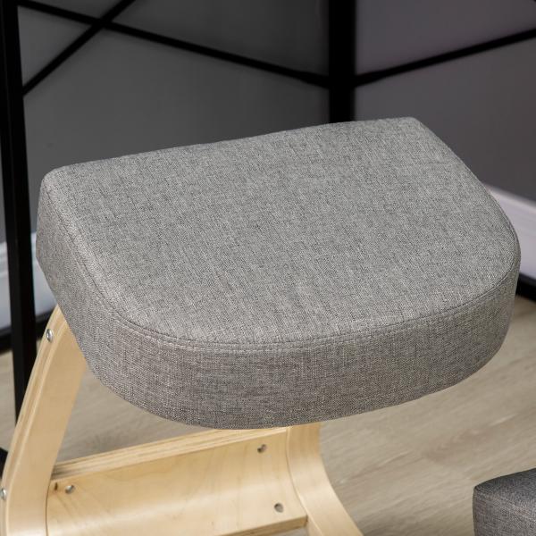 Cadeira Ergonómica para Joelhos com Almofadas e Estrutura em Madeira, Cinzento