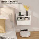 Conjunto de 2 Mesas de Cabeceira Flutuantes com Estação de Carregamento Gaveta Prateleira Aberta Estilo Moderno 40x29x29 cm Branco