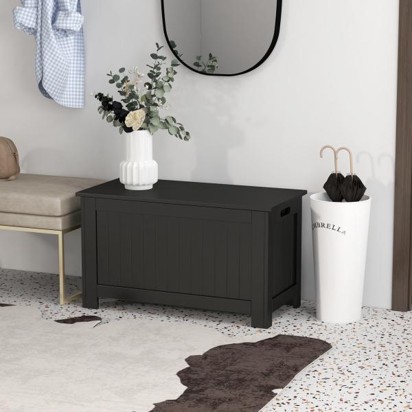 Baú de Armazenamento de Madeira Baú de Arrumação com Dobradiça de Segurança Carga Máxima 20 kg 81x40x46 cm Preto