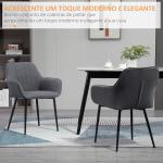 Conjunto de 2 Cadeiras de Sala de Jantar Estofadas em Linho com Encosto e Pés de Metal 59,5x56,5x81 cm Cinza