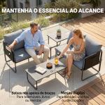 Conjunto de Jardim de 4 Peças Móveis de Exterior com 2 Sofás de 2 Lugares 2 Mesas de Vidro Almofadas Capas Removíveis Cinzento
