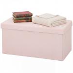 Puff de Arrumação Banco Dobrável 84 L 76x38x38 cm Estofado em Linho Sintético, Baú de Arrumação Rosa