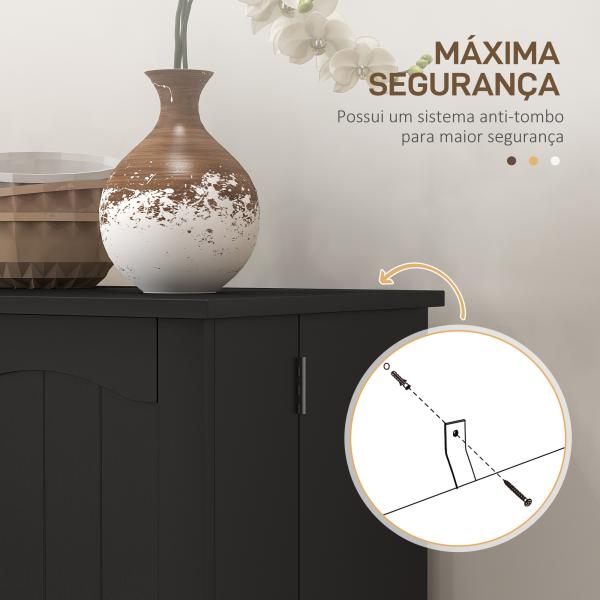 Armário de Cozinha com 2 Portas e 16 Prateleiras Armário de Cozinha Moderno com Prateleiras Ajustáveis 60x30x104 cm Preto