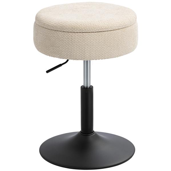 Banco de Bar com Armazenamento Altura Ajustável Giratório Estofado em Chenilla 39x39x49 - 65 cm Bege