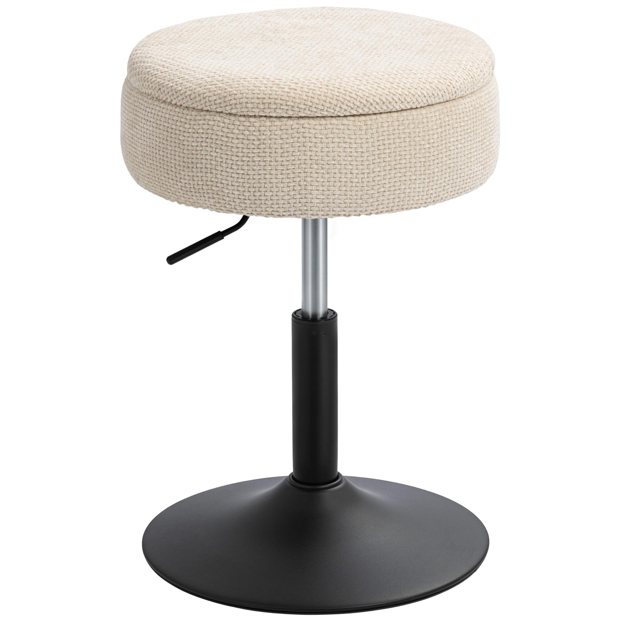 Banco de Bar com Armazenamento Altura Ajustável Giratório Estofado em Chenilla 39x39x49 - 65 cm Bege