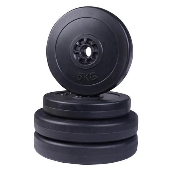 Conjunto de 4 discos de peso de 5 kg e 10 kg com orifício de Ø25 mm preto