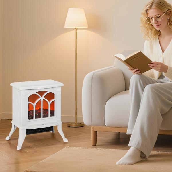 Lareira Elétrica 750/1500 W Lareira Decorativa com 2 Níveis de Potência Efeito Chama Área de Cobertura 15 - 20 m² 37,3x23,1x44 cm Branco